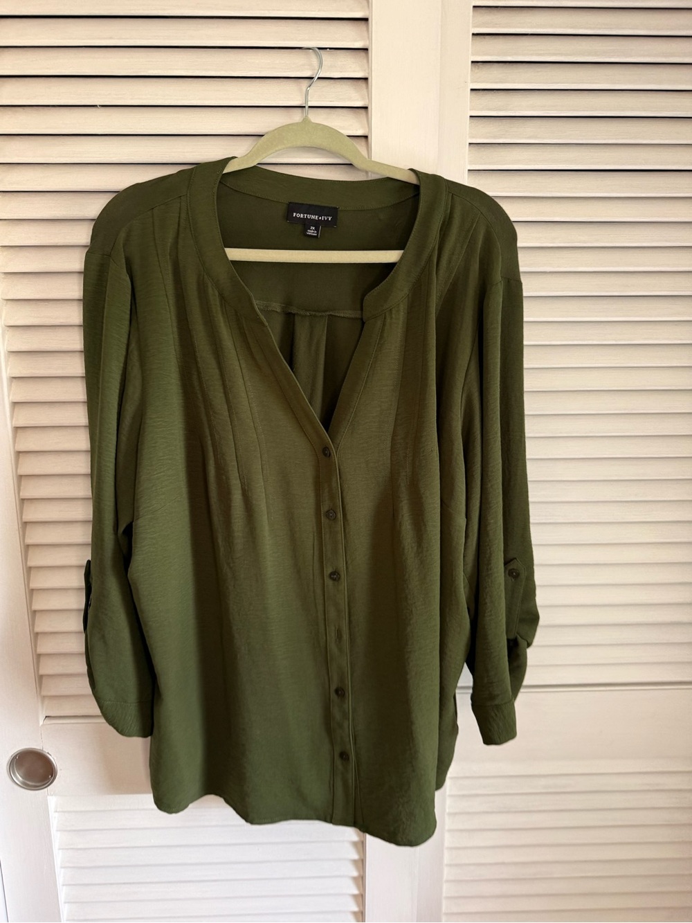 Olive Green Button-Front Women’s Blouse